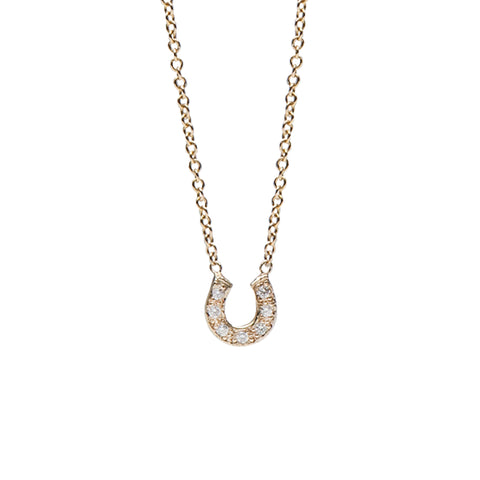 14K Gold Pavé Diamond Horseshoe Necklace ~ XS Size