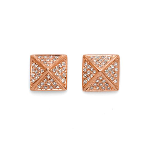 Spike Collection: 14K Gold Pavé Diamond Pyramid Spike Stud Earrings, Large Size
