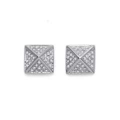Spike Collection: 14K Gold Pavé Diamond Pyramid Spike Stud Earrings, Large Size