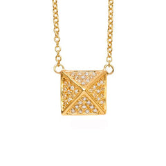14K Gold Pavé Diamond Medium Pyramid Spike Pendant Necklace