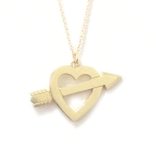 14K Gold XL Pierced Arrow Heart Necklace (Engravable)