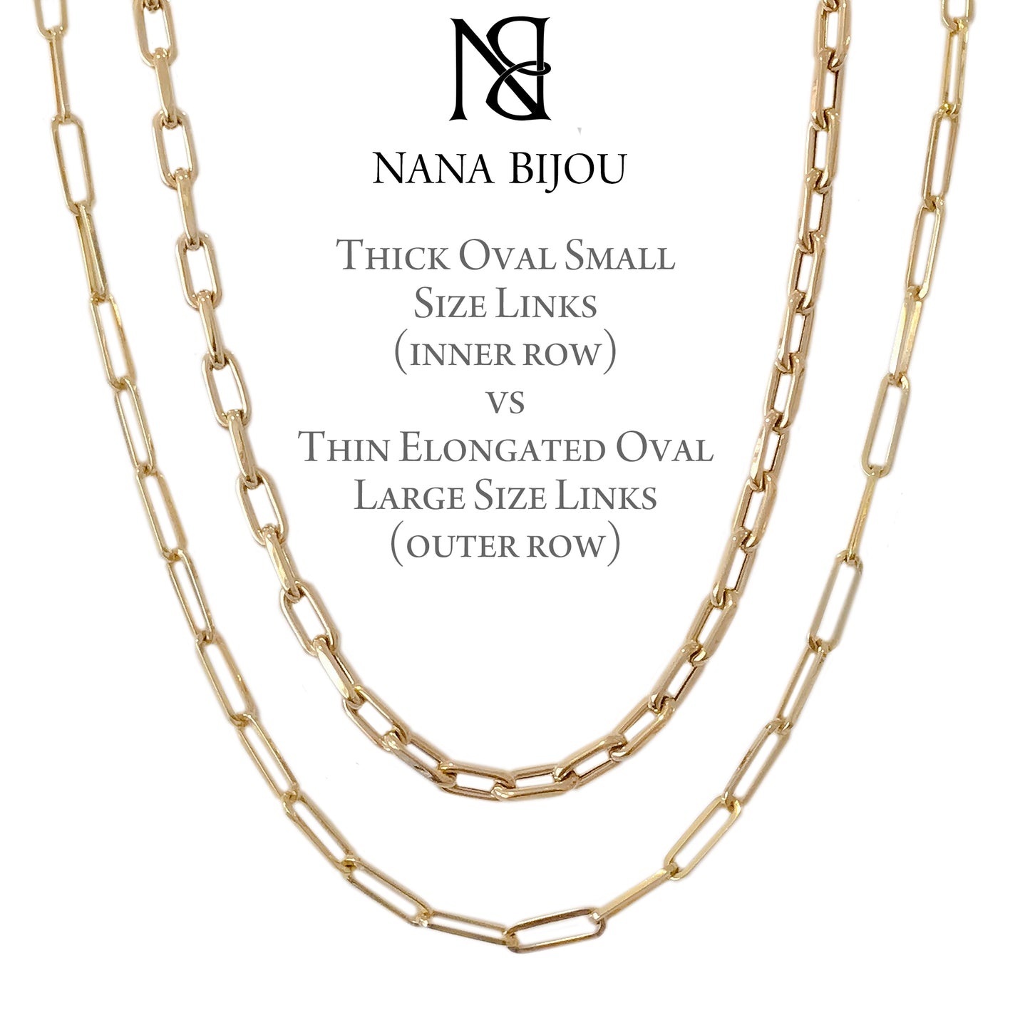 14K Gold Thick Oval Link Necklace, Small Size Links