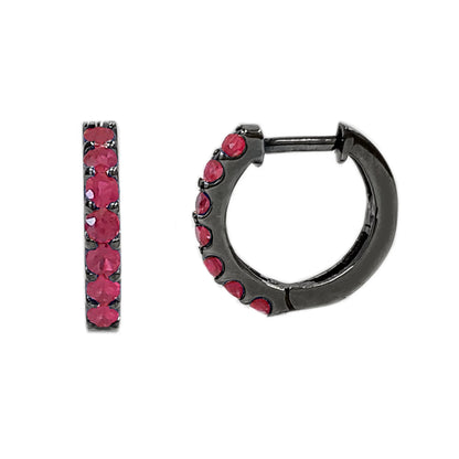 14K Gold Ruby Thick Huggie Hoop Earrings (11.5mm x 8.25mm)