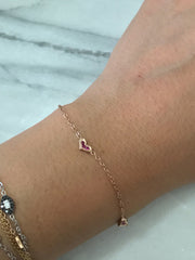 14K Gold Pavé Ruby Triple XS Sweetheart Bracelet