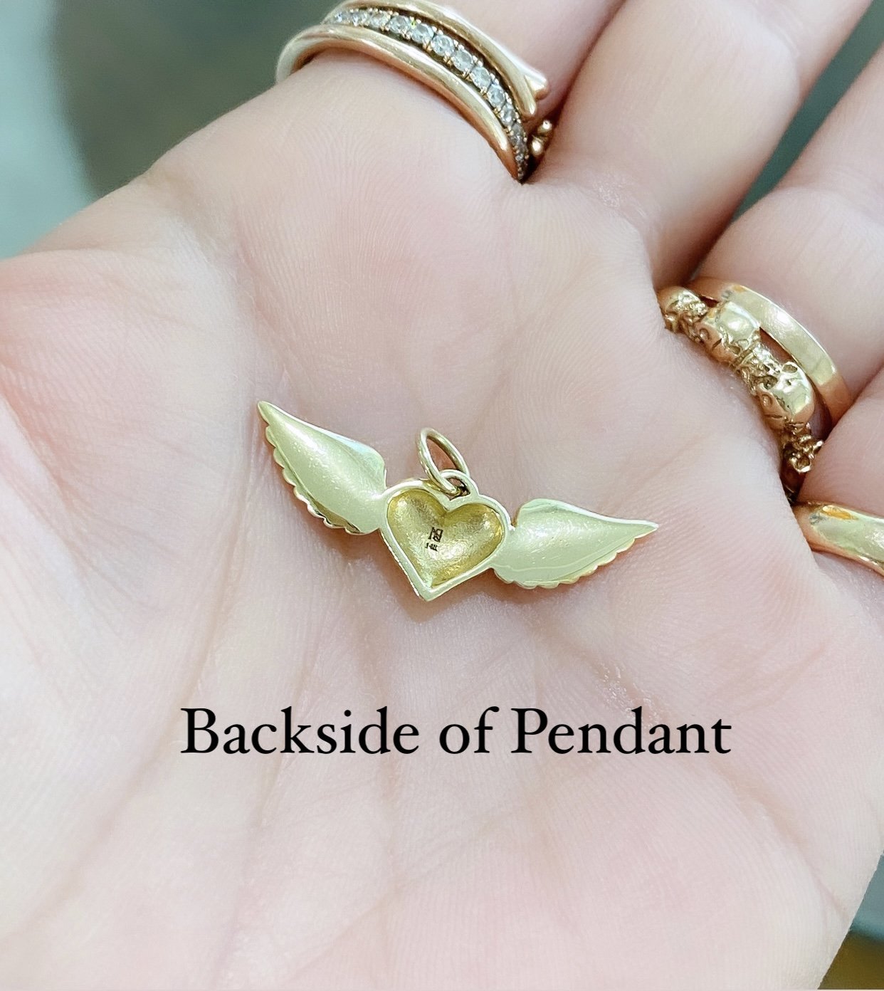 14K Gold Flying Heart Charm Pendant ~ In Stock!